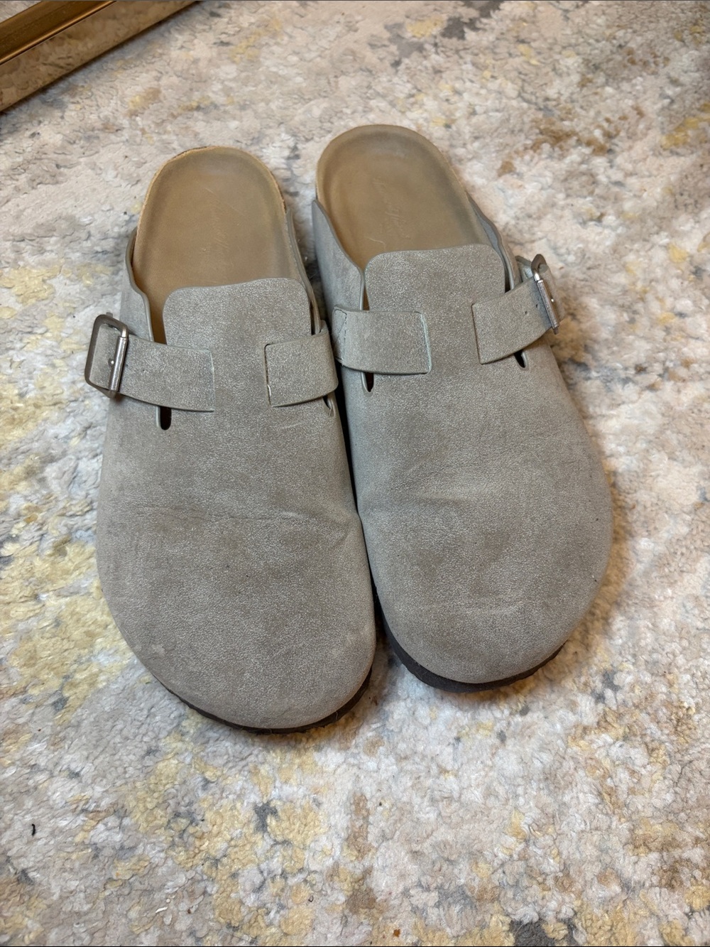 Suede Slip-On Clogs in Light Gray
